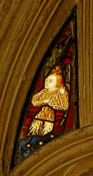 Okno zobrazující andělského hudebníka hrajícího na trojúhelník, kapli Beauchamp, Saint Marys, Warwick